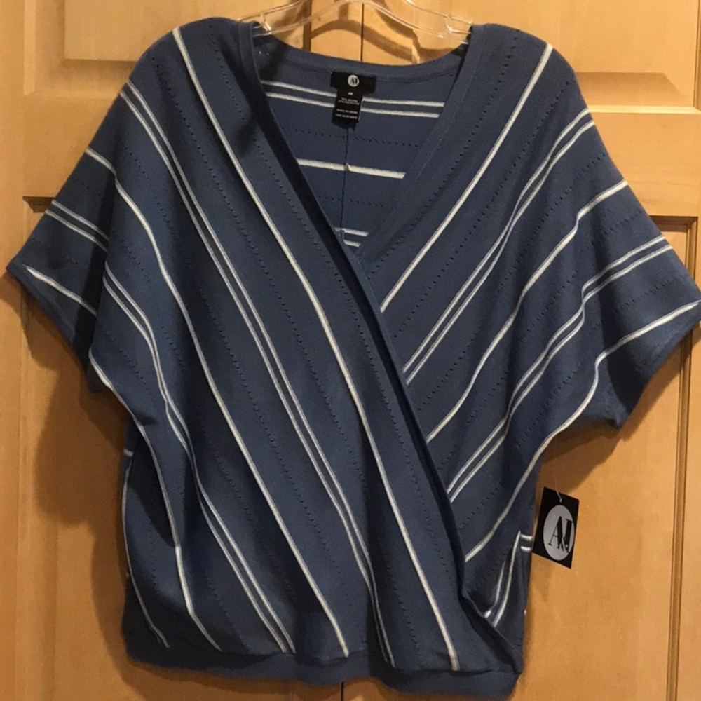 New A & I Blue Striped Wrap Sweater Top